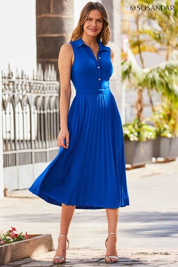 Sosandar Blue Fit And Flare Pleated Shirt Dress (P91412) | £79