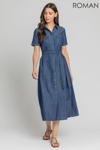 Roman Blue Denim Pocket Detail trim Shirt Dress (P91457) | £42