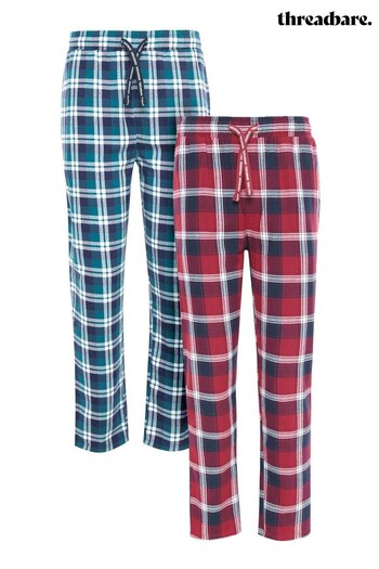 Threadbare Blue 2 Pack Check Cotton Pyjama Trousers (P91915) | £30
