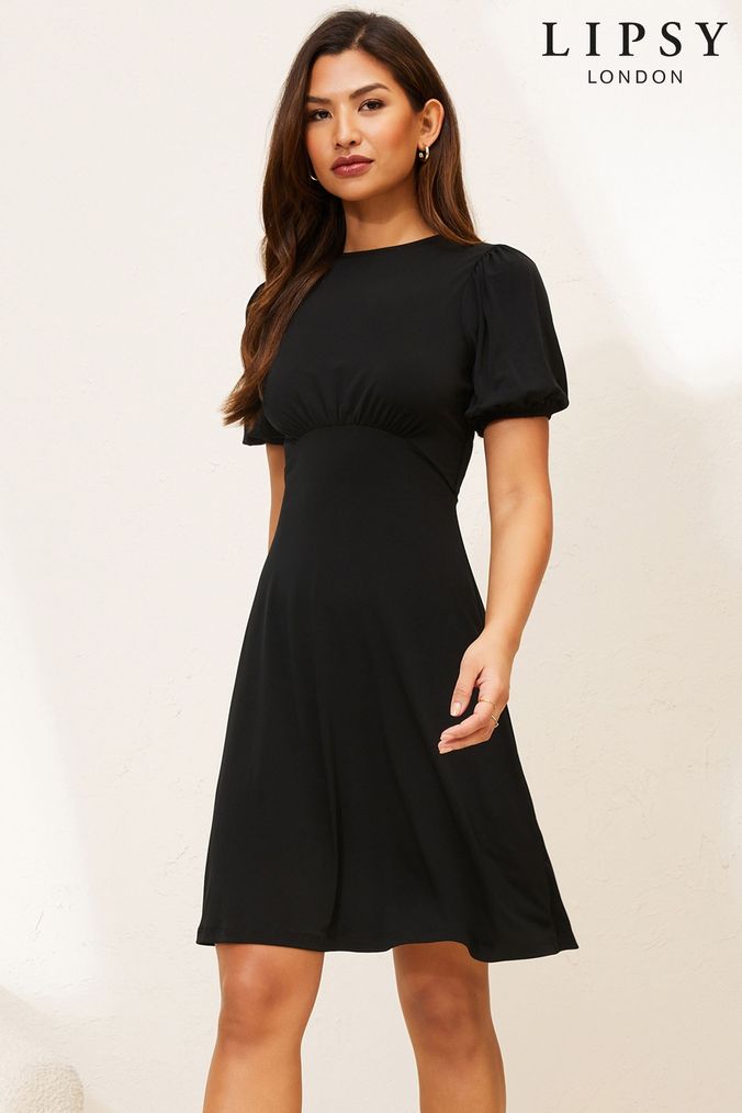 Lipsy Black Jersey Underbust Puff Sleeve Summer Mini Dress (P91944) | £35