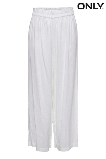 ONLY White Linen Blend Wide Leg Trousers (P92101) | £30