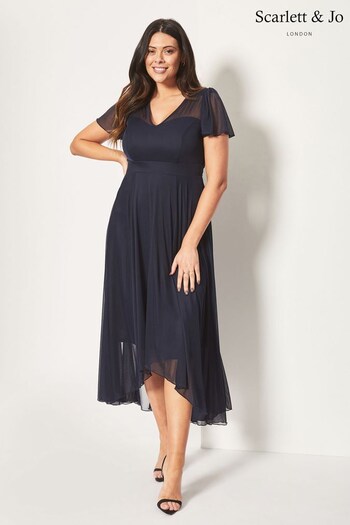 Scarlett & Jo Navy Tilly Angel Sleeve Sweetheart Dress (P92112) | £85