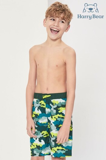Harry Bear Green Camo Boys Swim Shorts (P92175) | £15