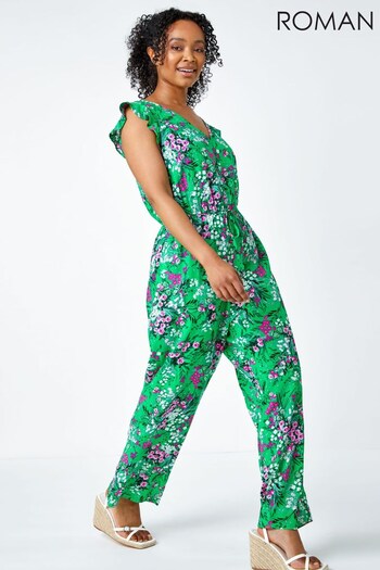 Roman Green Petite Ditsy Floral Stretch Jumpsuit (P92422) | £45