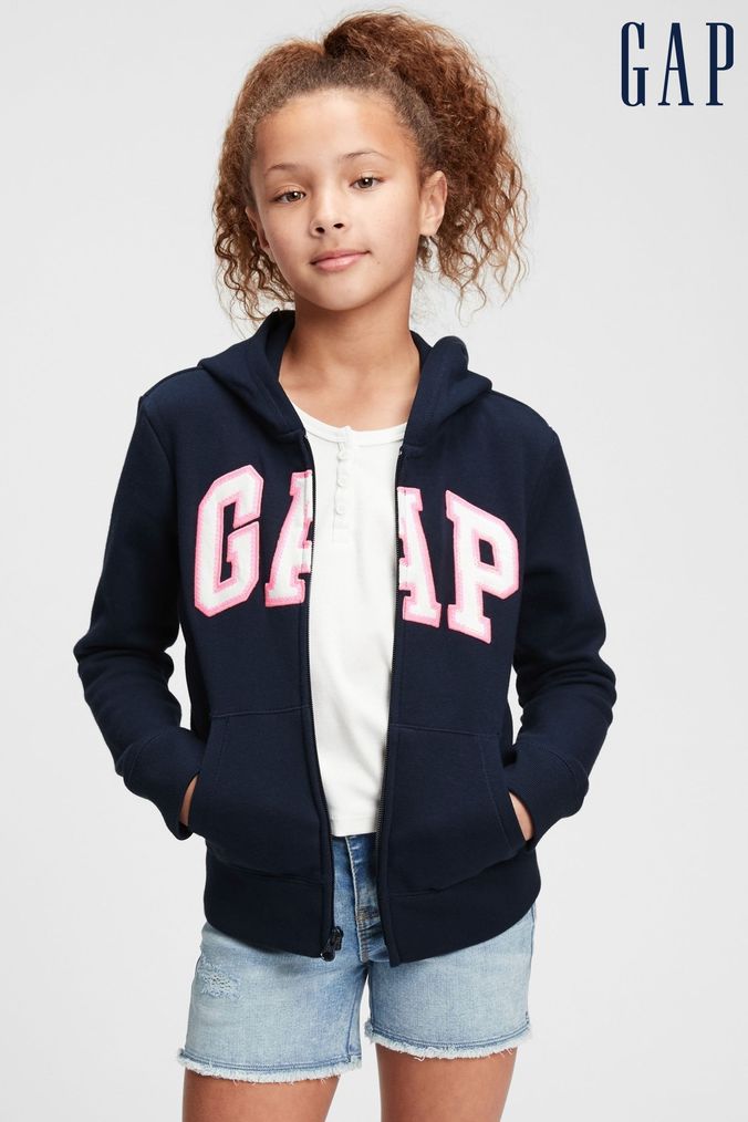 Gap Navy Blue and Pink Logo Zip Up Hoodie (P92431) | £28