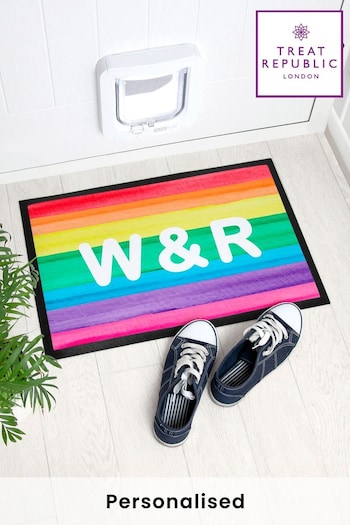 Personalised Rainbow Stripe Indoor Doormat by Treat Republic (P92615) | £30