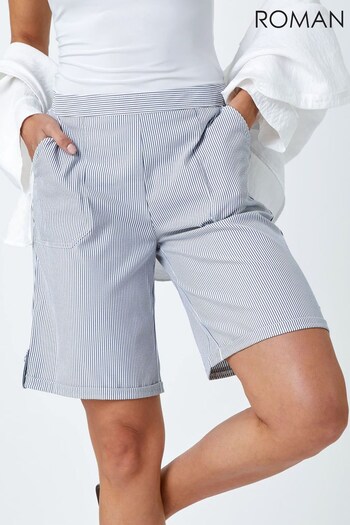 Roman Blue Wide Leg Stripe Turn Up Shorts (P92942) | £26