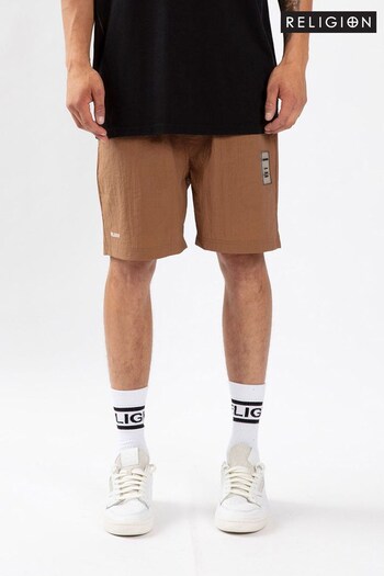 Religion Brown Easy Fit Shorts With Patch Detail And Elasticated Waist. (P93031) | £49