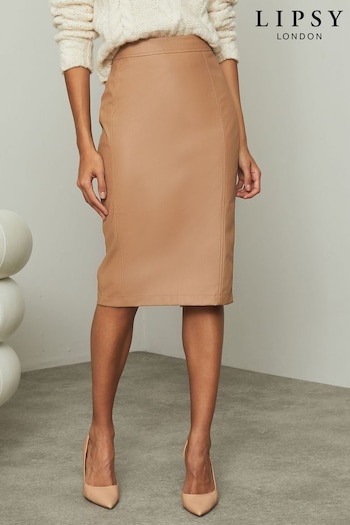 Lipsy Tan Faux Leather Pencil Skirt (P93257) | £46
