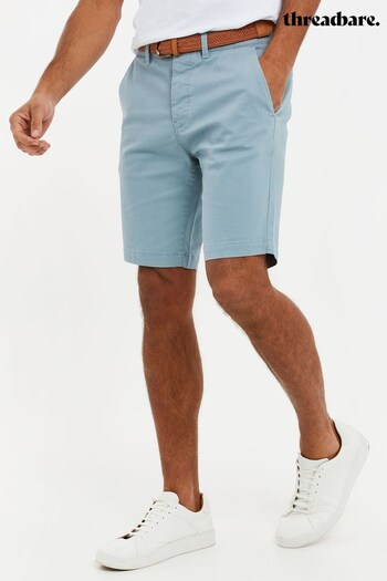 Threadbare Pastel Blue Cotton Stretch Turn-Up Chino Shorts with Woven Belt (P93276) | £22