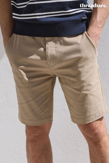 Threadbare Neutral Cotton Stretch Turn-Up Chino Shorts with Woven Belt (P93298) | £25