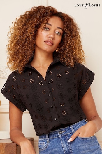 abstract print t shirts Black Roll Short Sleeve Pocket Button Through Shirt (P93624) | £32