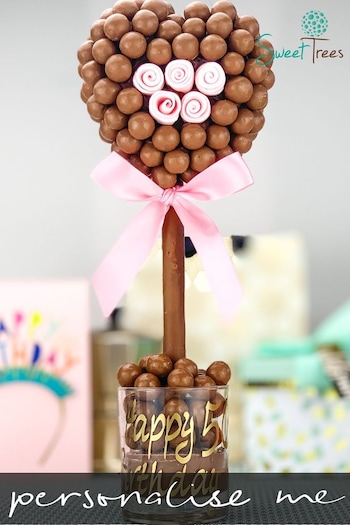 Personalised Large Malteser Heart with Pink Rose by Sweet Trees (P93754) | £45