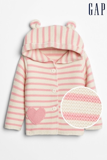 Gap Pink Stripe Heart Garter Hoodie Cardigan (Newborn - 24mths) (P93886) | £18