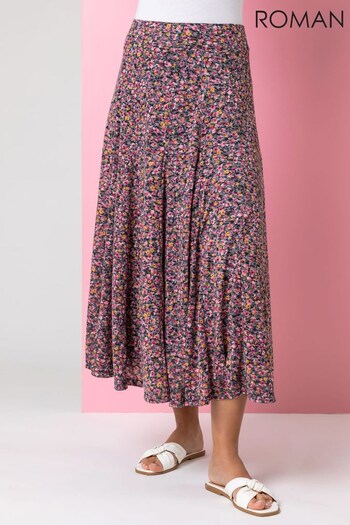 Roman Pink Ditsy Floral Burnout Midi Skirt (P94143) | £35