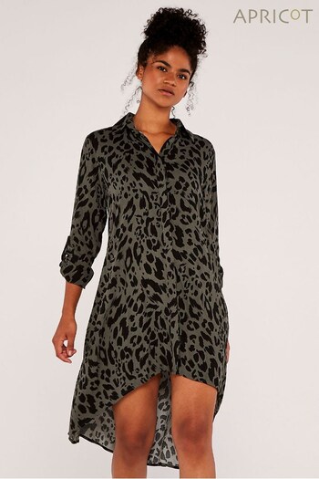Apricot Green Cheetah Oversized Shirt Dress (P94299) | £32