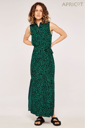 Apricot Green Leaf Silhouette Face Shirt Dress (P94305) | £38