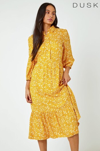 Dusk Yellow Spot Print Tiered Shirt Dress (P94879) | £48