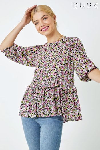 Dusk Pink Ditsy Floral Frill Detail Top (P94891) | £32