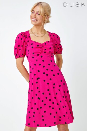 Dusk Pink Sweetheart Neck Polka Dot Dress (P94896) | £45