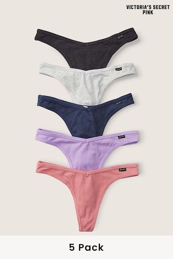 Victoria's Secret PINK Grey/Purple/Pink Thong Cotton Knickers 5 Pack (P95220) | £25