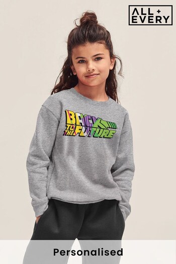 All + Every Heather Grey Back To The Future Striped Colourful Logo Kids Sweatshirt (P95405) | £26
