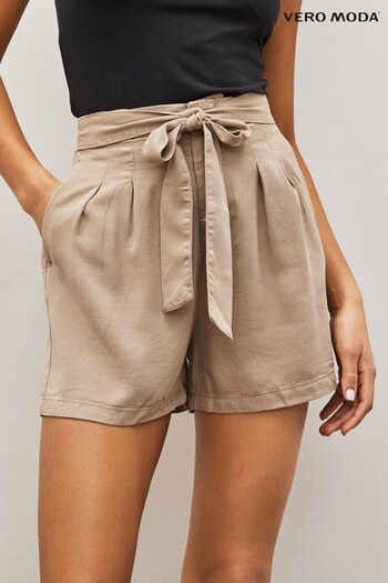 VERO MODA Brown Tencel Tie Front Relaxed Shorts (P95485) | £26