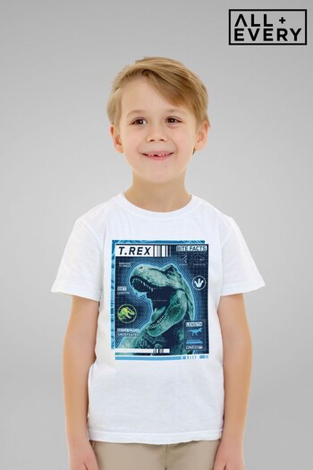 All + Every White Jurassic Park T Rex Battle Status Undefeated Kids T-Shirt by All + Every (P95499) | £19