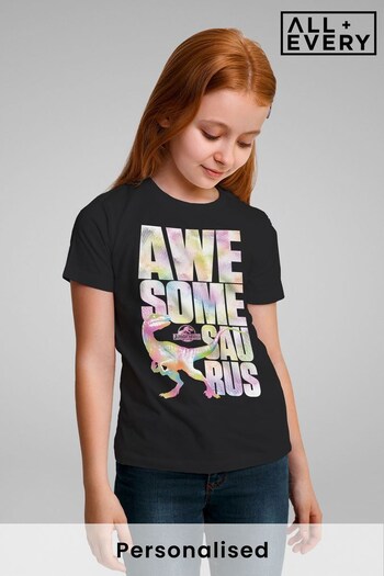 All + Every Black Jurassic Park Velociraptor Awesome Saurus Kids T-Shirt by All + Every (P95501) | £19