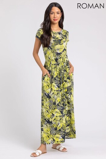 Roman Yellow Tropical Print Jersey Maxi Dress (P95884) | £36