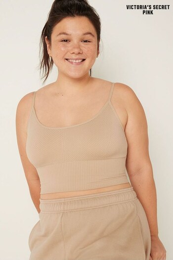 Victoria's Secret PINK Light Sand Nude Seamless Lightly Lined Low Impact Sport Crop Top (P96020) | £20