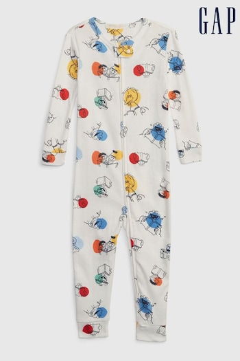 Gap White Organic Cotton Sesame Street Sleepsuit (P96077) | £25
