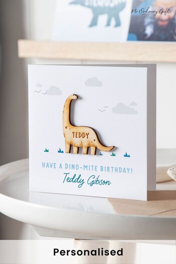 Personalised Wooden Dinosaur Birthday Card by No Ordinary Gift (P96356) | £10