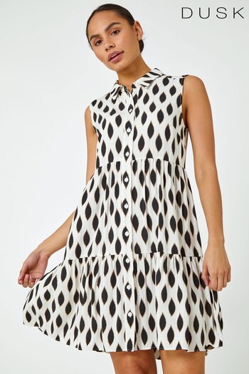 Dusk White Spot Print Button Through Shirt Dress (P96471) | £42