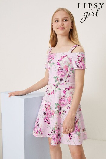 Lipsy Purple Floral Scuba Occasion Dress (P96544) | £9 - £10