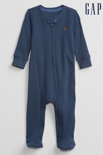 Gap Blue Ribbed Knit Long Sleeve Zip Baby Sleepsuit (Newborn - 9mths) (P96835) | £18