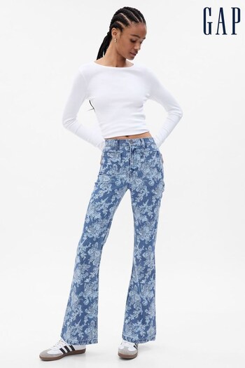 Gap Blue LoveShackFancy High Rise Floral '70s Flare Jeans (P96915) | £60