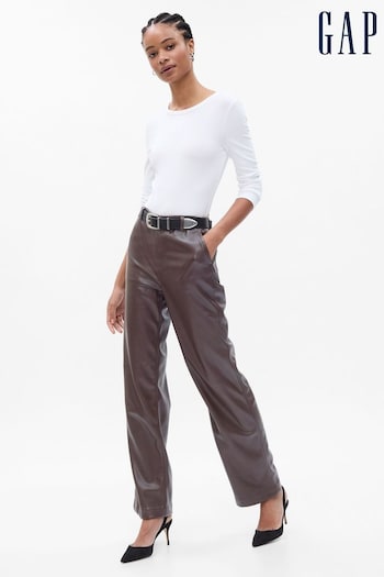 Gap Brown Mid Rise Faux-Leather Loose Trousers (P96917) | £65