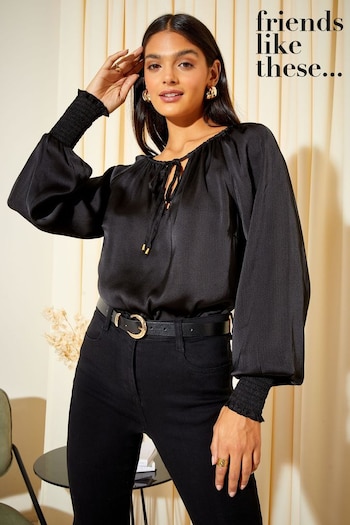 Friends Like These Black Tie Neck Long Sleeve Blouse (P96998) | £35
