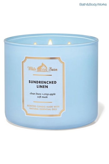 Bath & Body Works SunDrenched Linen Midnight Blue Citrus 3-Wick Candle 14.5 oz / 411 g (P97016) | £19.50