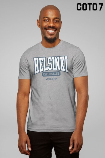 Coto7 Heather Grey Helsinki Cycling Club Collegiate Men's T-Shirt by Coto7 (P97297) | £21