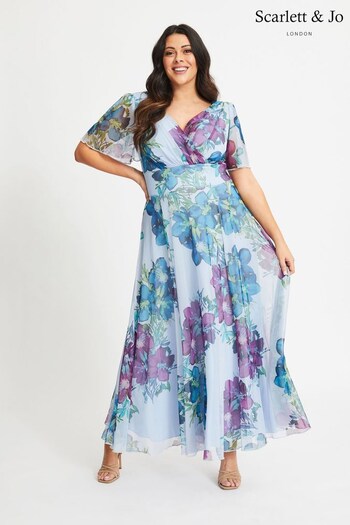 Scarlett & Jo Sky Blue Isabelle Floral Print Float Sleeve Maxi Dress (P97313) | £45