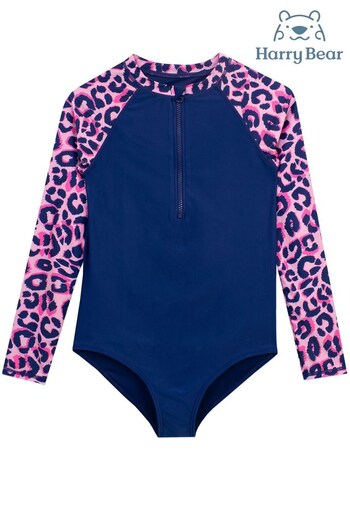 Harry Bear Pink Leopard Print Girls  Swimsuit (P97337) | £19