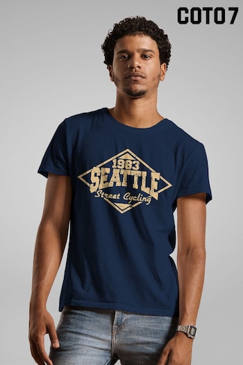 Coto7 Navy Seattle Street Cycling Distress Men's T-Shirt by Coto7 (P97472) | £21