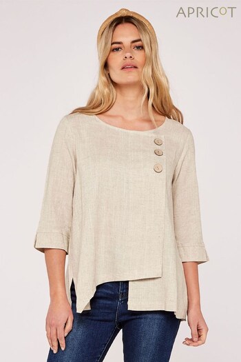 Apricot Stone Button Asymmetric Hem  Top with a Touch of Linen (P97614) | £30