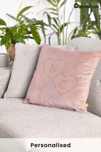 Personalised Initials & Hearts Cushion by Loveabode (P97889) | £22