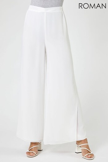 Roman White Wide Leg Side Split Trousers (P98065) | £38
