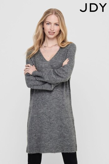 JDY Grey V-Neck Knitted Jumper Dress (P98134) | £19