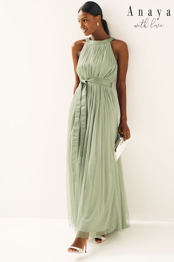 Anaya With Love Sage Green Halter Neck Maxi Dress (P98141) | £77