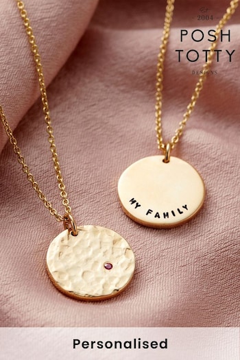 Personalised Textured Birthstone Disc Necklace by Posh Totty (P98159) | £95